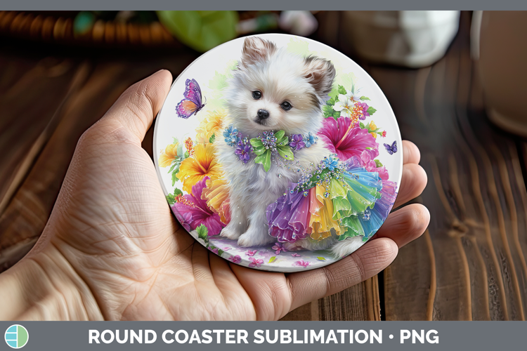 Dogs 04 Rainbow Summer Japanese Spitz Round Coaster Sublimat