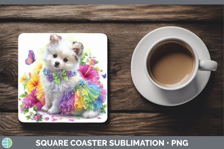 Dogs 04 Rainbow Summer Japanese Spitz Square Coaster Sublima