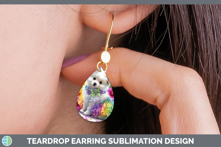 Dogs 04 Rainbow Summer Japanese Spitz Teardrop Earrings Subl