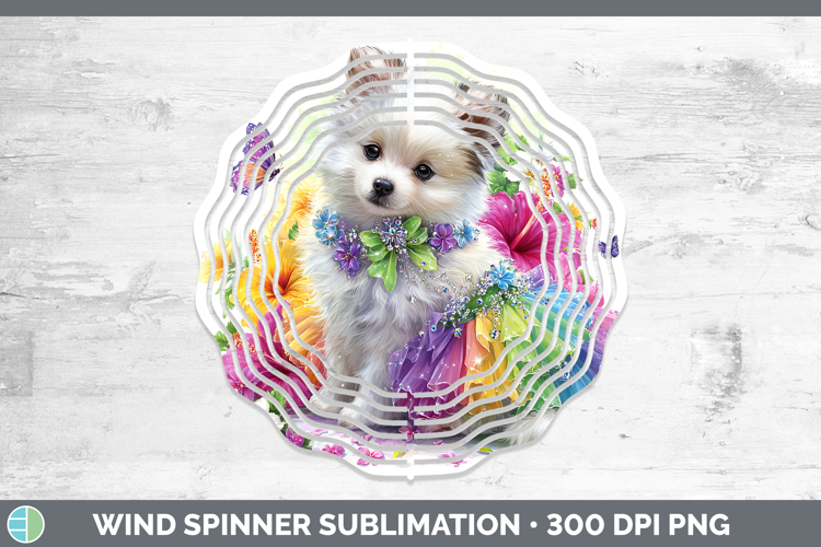 Dogs 04 Rainbow Summer Japanese Spitz Wind Spinner Sublimati