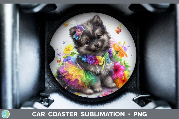 Dogs 04 Rainbow Summer Keeshond Car Coaster Sublimation Des