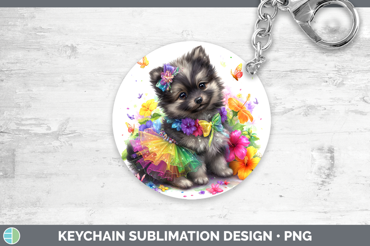 Dogs 04 Rainbow Summer Keeshond Keychain Sublimation Keyring