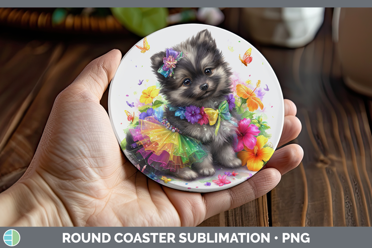Dogs 04 Rainbow Summer Keeshond Round Coaster Sublimation Co