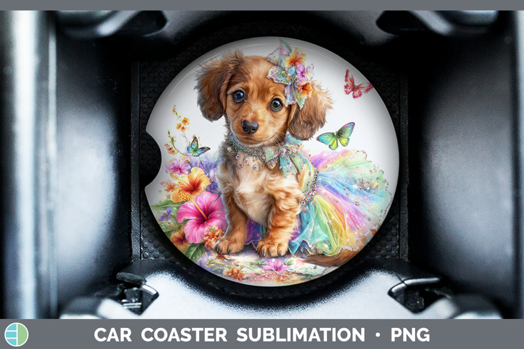 Dogs 04 Rainbow Summer Long-haired Dachshund Car Coaster Sub
