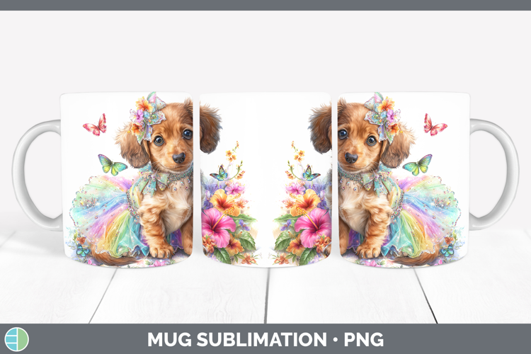 Dogs 04 Rainbow Summer Long-haired Dachshund Mug Wrap Sublim