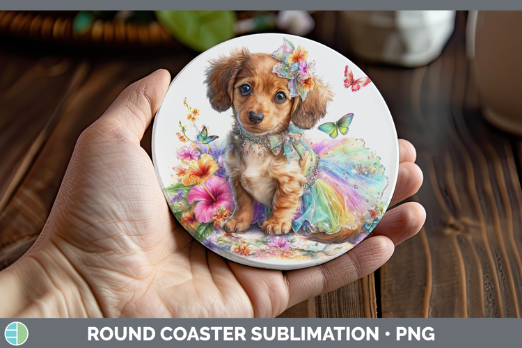 Dogs 04 Rainbow Summer Long-haired Dachshund Round Coaster S