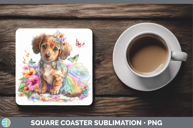 Dogs 04 Rainbow Summer Long-haired Dachshund Square Coaster