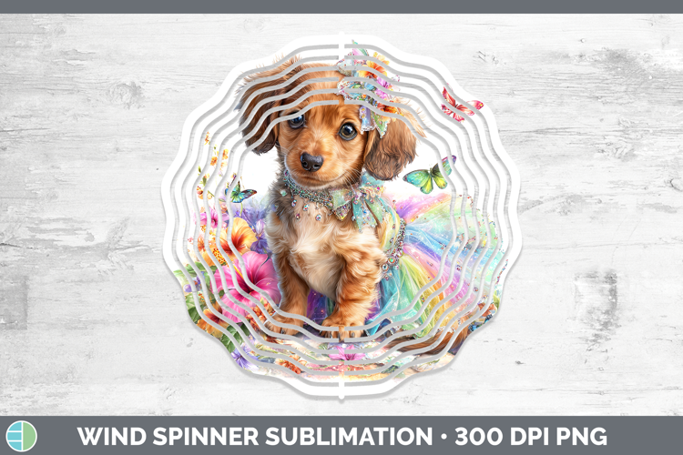 Dogs 04 Rainbow Summer Long-haired Dachshund Wind Spinner Su