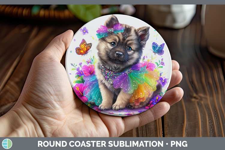 Dogs 04 Rainbow Summer Norwegian Elkhound Round Coaster Subl
