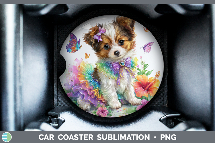 Dogs 04 Rainbow Summer Papillon Car Coaster Sublimation Des