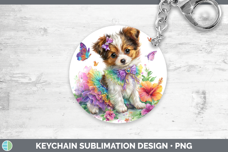 Dogs 04 Rainbow Summer Papillon Keychain Sublimation Keyring