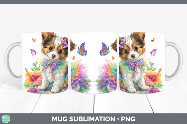 Dogs 04 Rainbow Summer Papillon Mug Wrap Sublimation Coffee