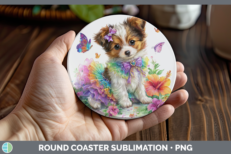 Dogs 04 Rainbow Summer Papillon Round Coaster Sublimation Co