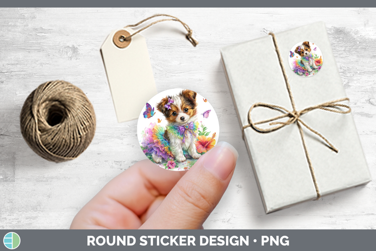 Dogs 04 Rainbow Summer Papillon Stickers | Round Labels Desi