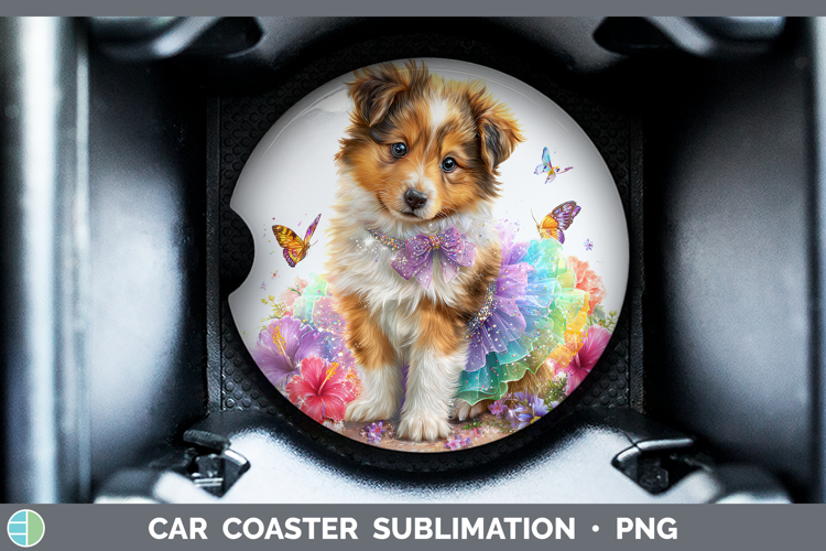 Dogs 04 Rainbow Summer Rough Collie Car Coaster Sublimation