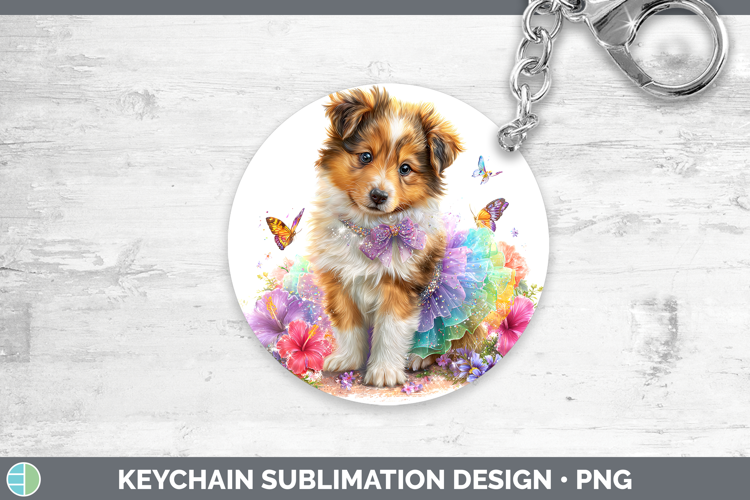 Dogs 04 Rainbow Summer Rough Collie Keychain Sublimation Key