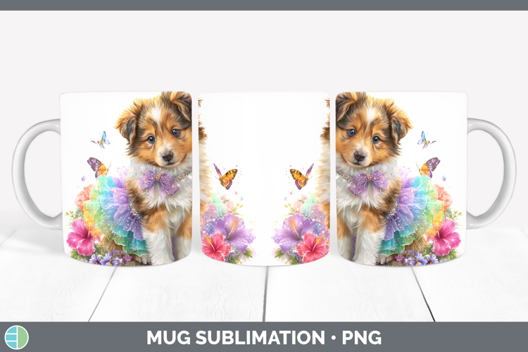 Dogs 04 Rainbow Summer Rough Collie Mug Wrap Sublimation Cof
