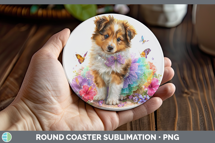 Dogs 04 Rainbow Summer Rough Collie Round Coaster Sublimatio