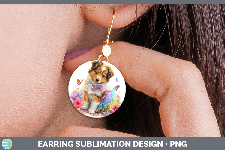 Dogs 04 Rainbow Summer Rough Collie Round Earrings Sublimati