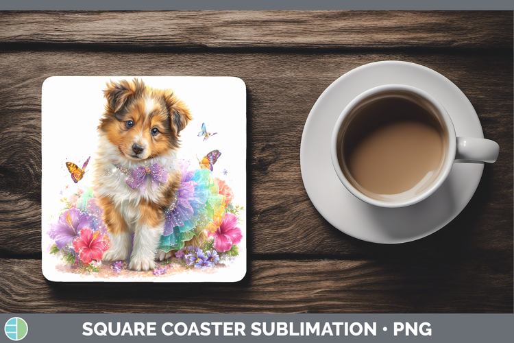 Dogs 04 Rainbow Summer Rough Collie Square Coaster Sublimati