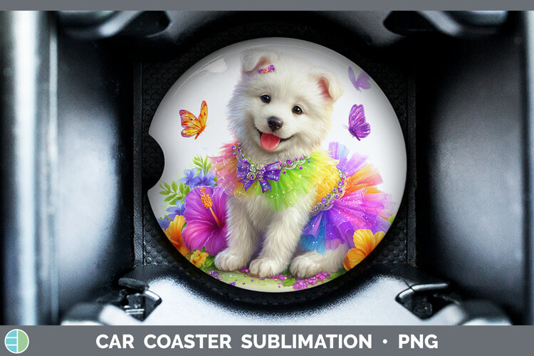 GorgeousDogs 04 Rainbow Summer Car Coaster design.