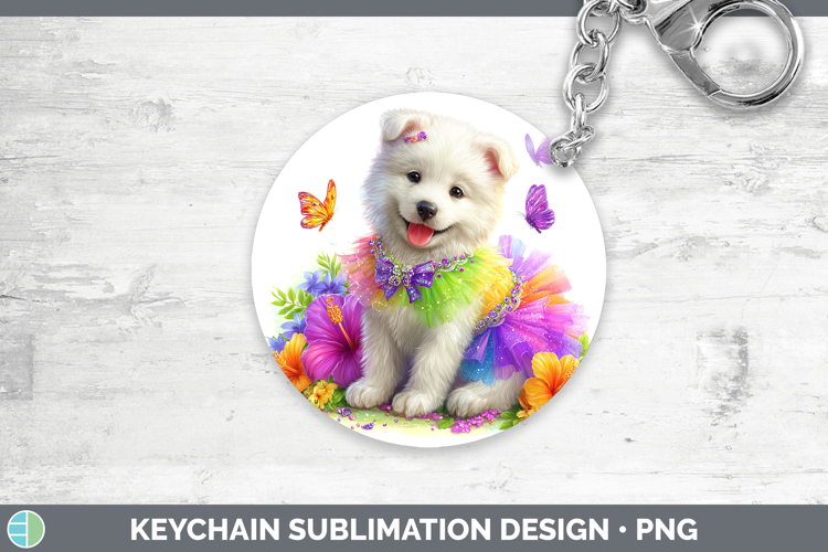 Dogs 04 Rainbow Summer Samoyed Keychain Sublimation Keyring