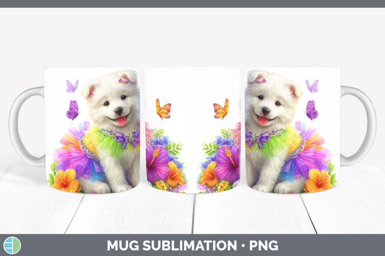 Dogs 04 Rainbow Summer Samoyed Mug Wrap Sublimation Coffee C