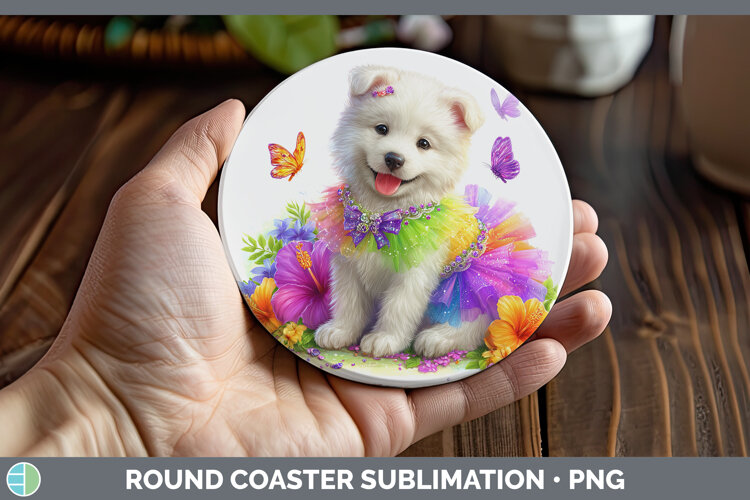 GorgeousDogs 04 Rainbow Summer Round Coaster design.