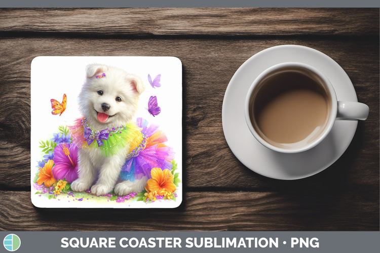 Dogs 04 Rainbow Summer Samoyed Square Coaster Sublimation Co