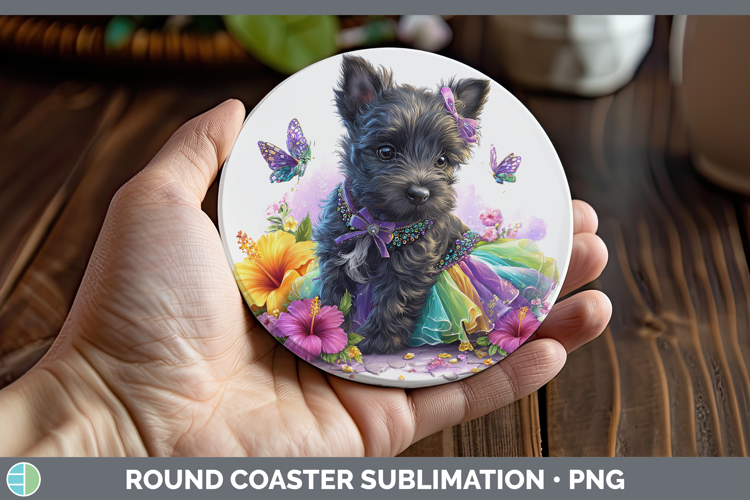 Dogs 04 Rainbow Summer Scottish Terrier Round Coaster Sublim