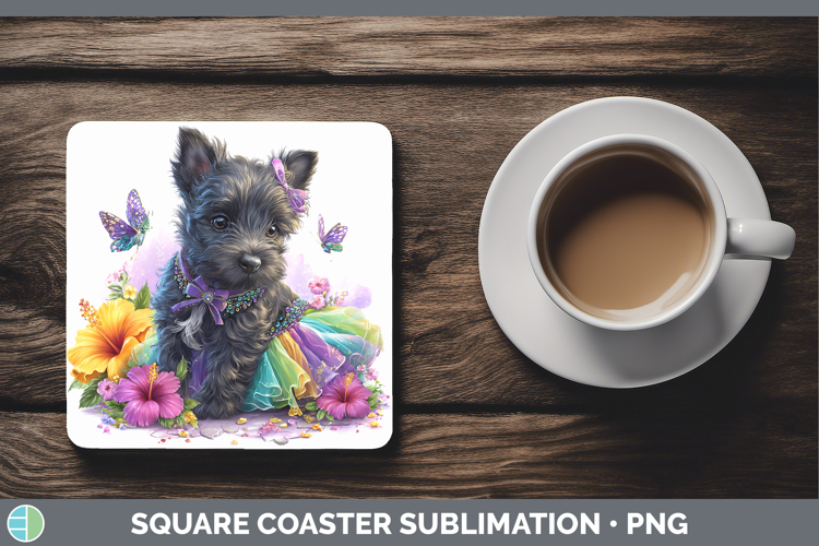 Dogs 04 Rainbow Summer Scottish Terrier Square Coaster Subli