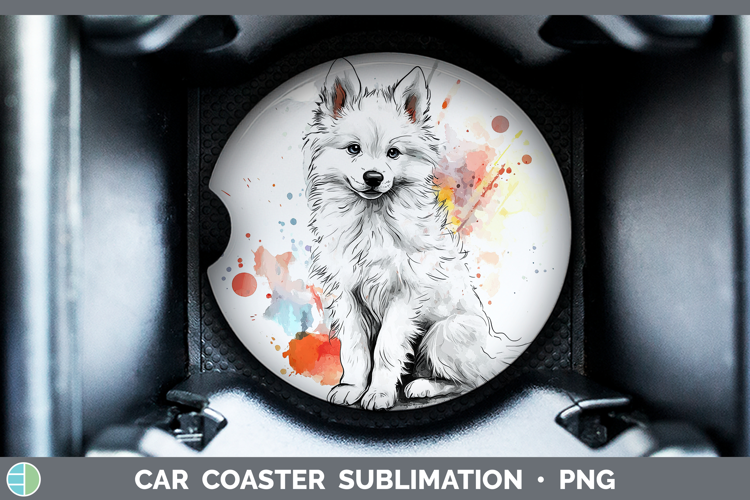 Dogs 04 Splash American Eskie Car Coaster Sublimation Desig