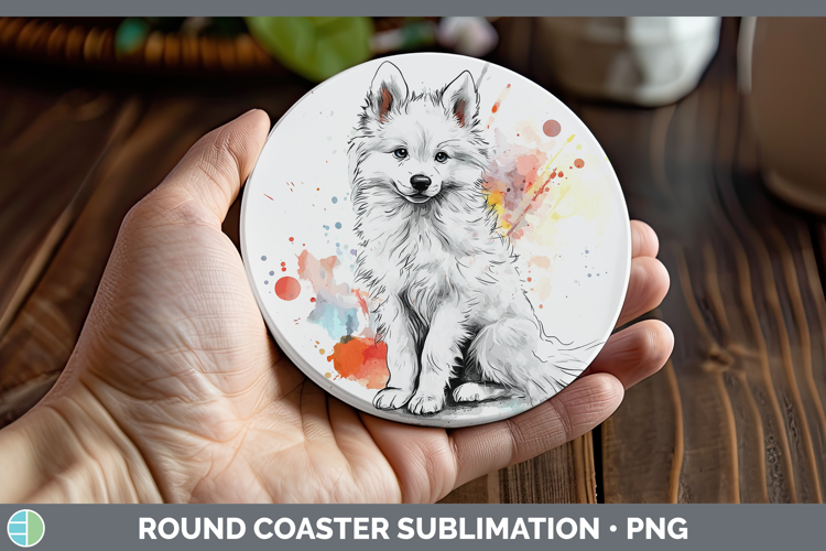Dogs 04 Splash American Eskie Round Coaster Sublimation Coas