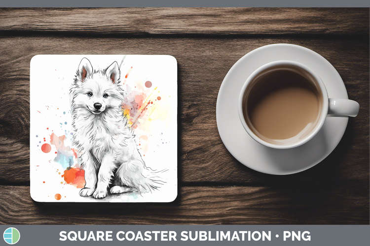 Dogs 04 Splash American Eskie Square Coaster Sublimation Coa