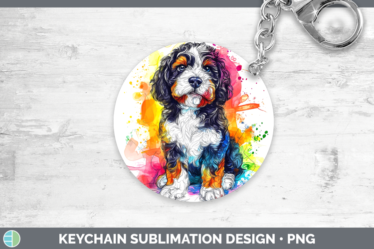 Dogs 04 Splash Bernedoodle Keychain Sublimation Keyring Desi