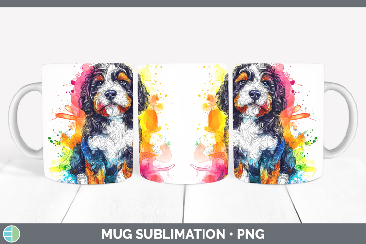 Dogs 04 Splash Bernedoodle Mug Wrap Sublimation Coffee Cup D