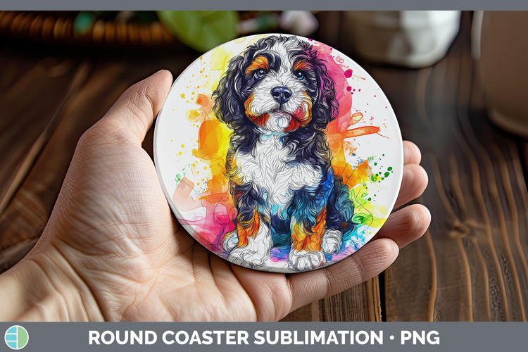 Dogs 04 Splash Bernedoodle Round Coaster Sublimation Coaster