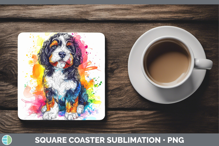 Dogs 04 Splash Bernedoodle Square Coaster Sublimation Coaste