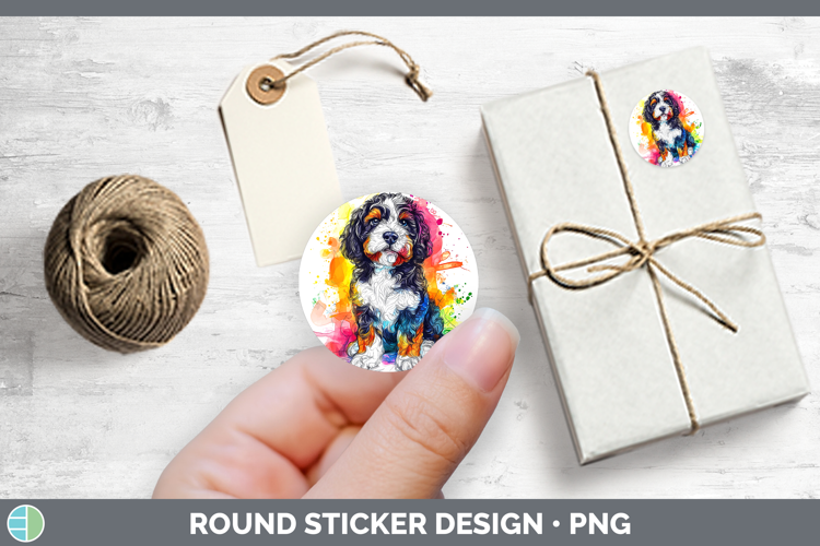 Dogs 04 Splash Bernedoodle Stickers | Round Labels Designs