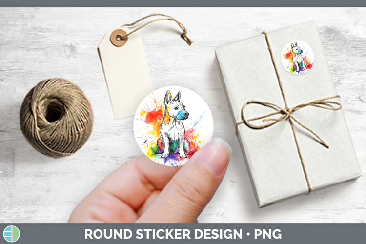 Dogs 04 Splash Bull Terrier Stickers | Round Labels Designs