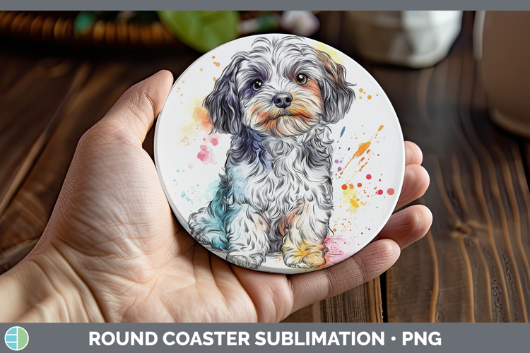 Dogs 04 Splash Havanese Round Coaster Sublimation Coaster De