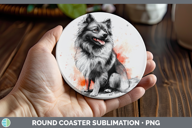 Dogs 04 Splash Keeshond Round Coaster Sublimation Coaster De