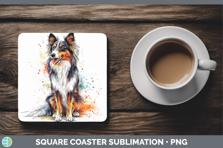 Dogs 04 Splash Rough Collie Square Coaster Sublimation Coast
