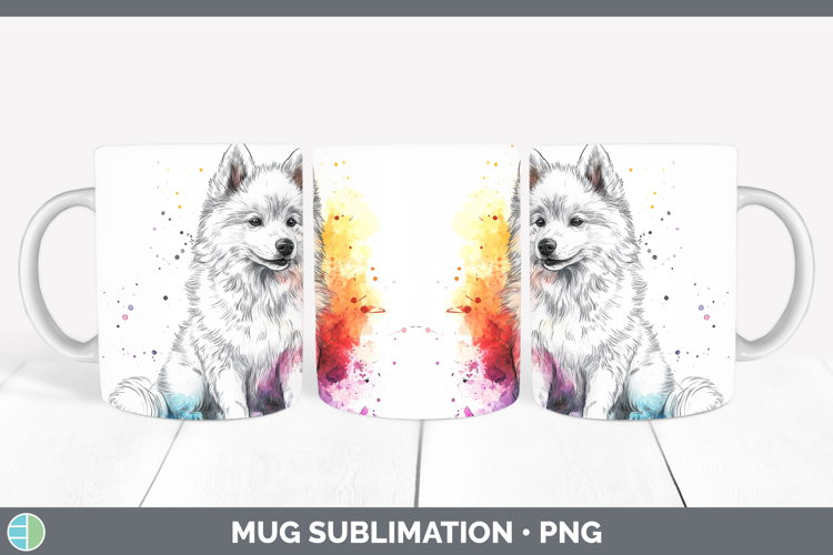 Dogs 04 Splash Samoyed Mug Wrap Sublimation Coffee Cup Desig