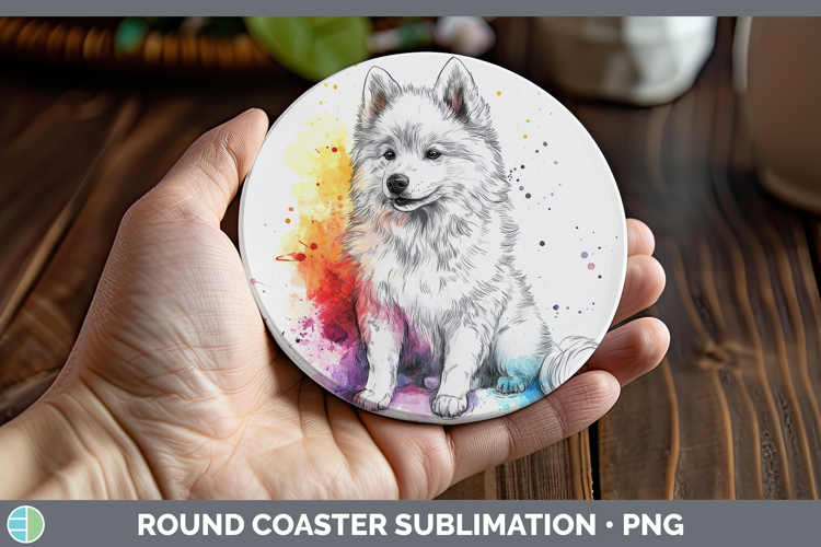 Dogs 04 Splash Samoyed Round Coaster Sublimation Coaster Des