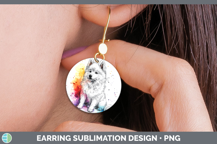 Dogs 04 Splash Samoyed Round Earrings Sublimation Earrings D