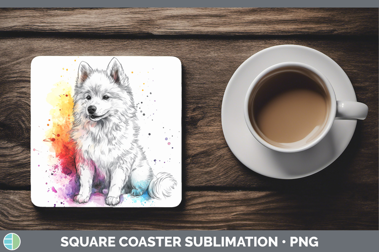 Dogs 04 Splash Samoyed Square Coaster Sublimation Coaster De