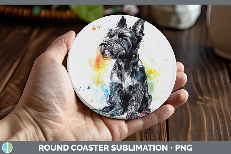 Dogs 04 Splash Scottish Terrier Round Coaster Sublimation Co
