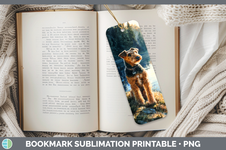 Airedale Terrier Dogs 04 Sunset Bookmark Sublimation Design