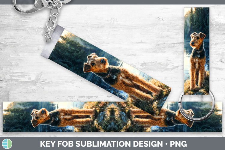 Airedale Terrier Dogs 04 Sunset Key Fob Sublimation Design